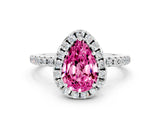 White gold Pear Cut Cut Diamond Floral Halo Engagement Ring with Pavé Band and Prong Setting