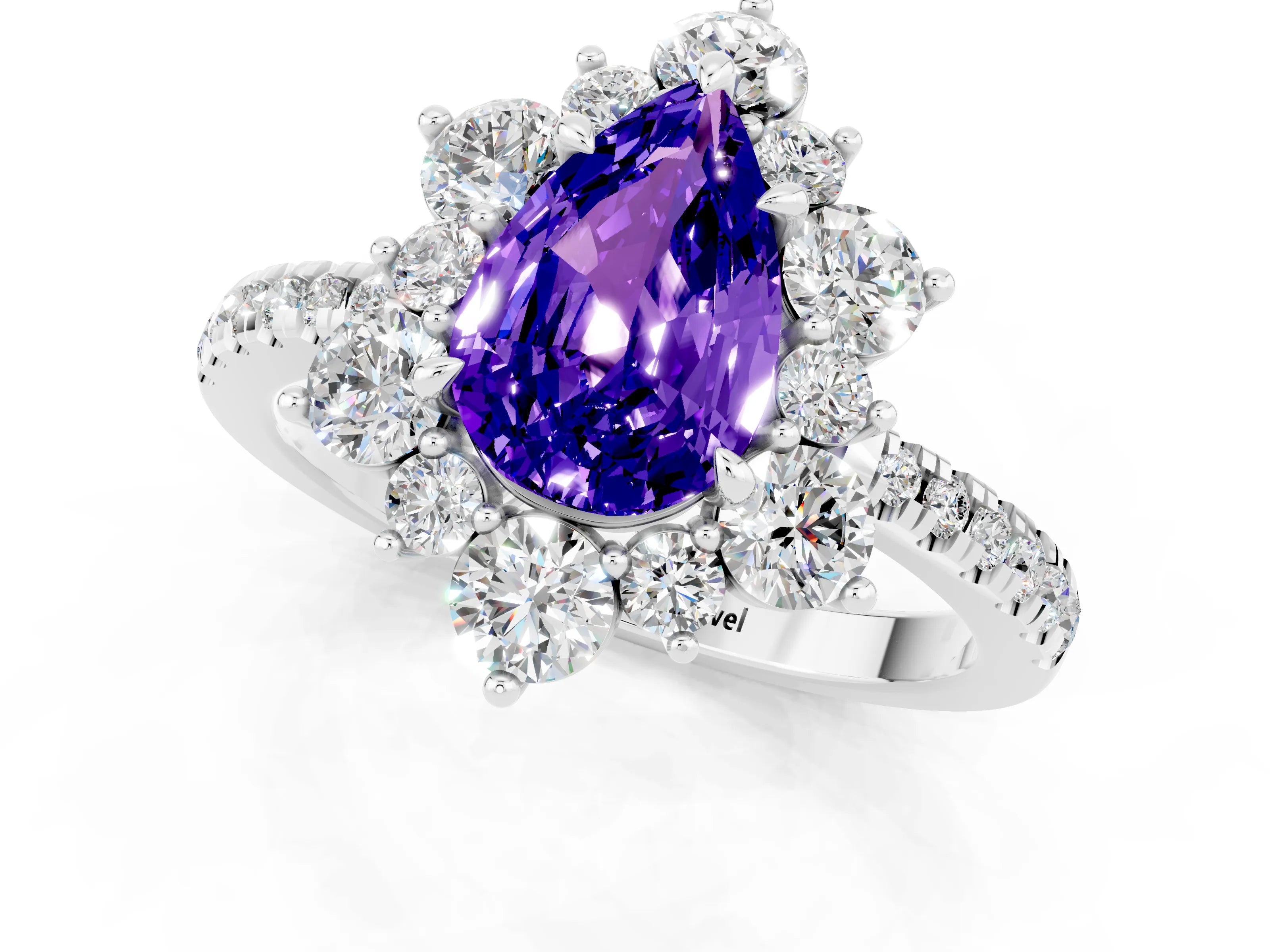 White gold Pear Cut Cut Diamond Floral Halo Pave Band with Prong Setting_1