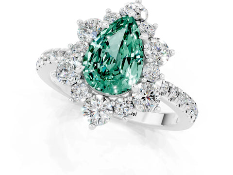 White gold Pear Cut Cut Diamond Floral Halo Pave Band with Prong Setting_1