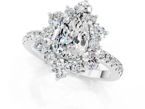 White gold Pear Cut Cut Diamond Floral Halo Pave Band with Prong Setting_1