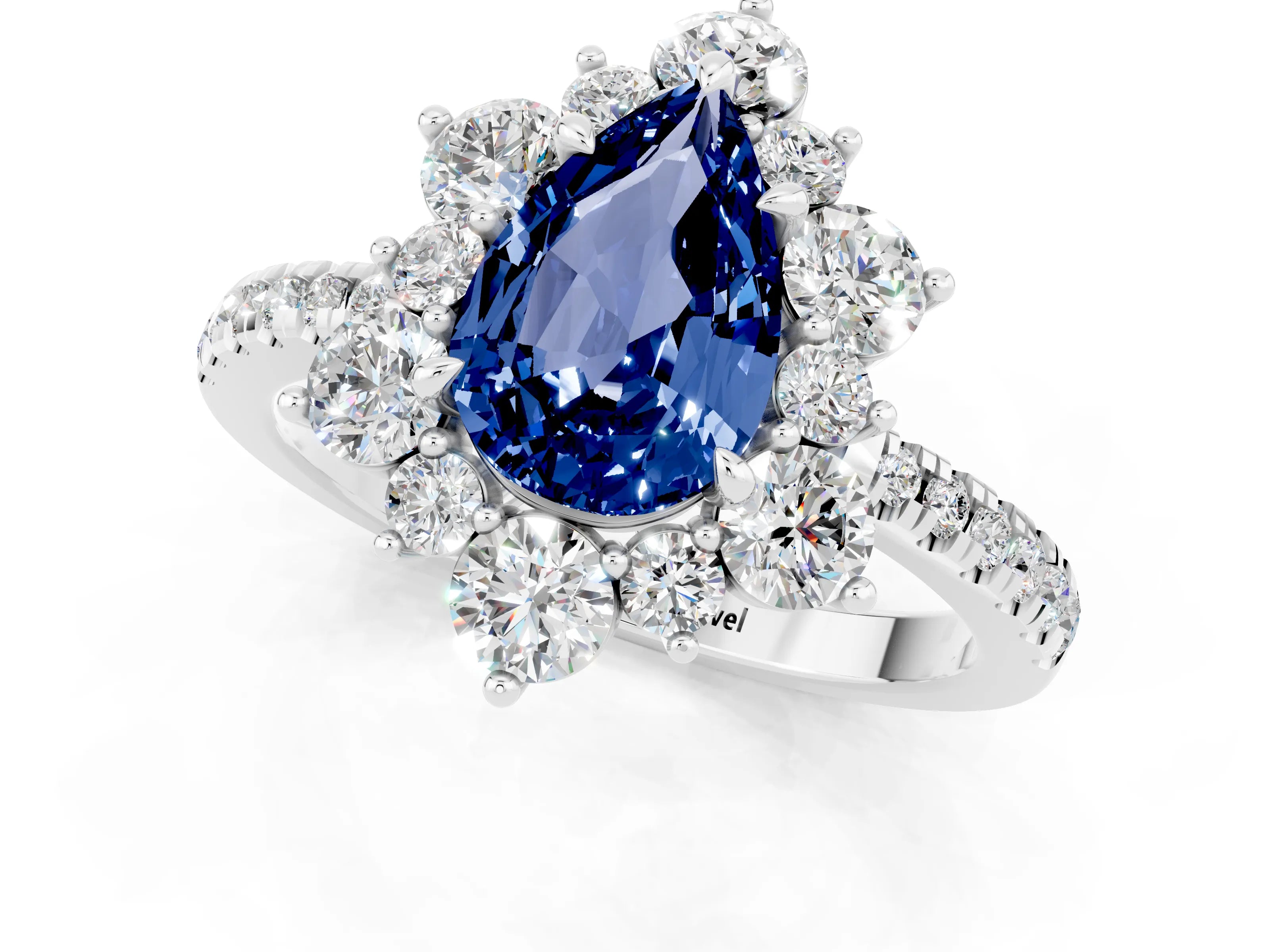 White gold Pear Cut Cut Diamond Floral Halo Pave Band with Prong Setting_1