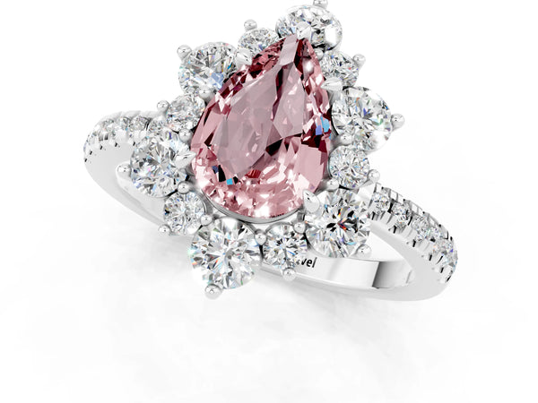White gold Pear Cut Cut Diamond Floral Halo Pave Band with Prong Setting