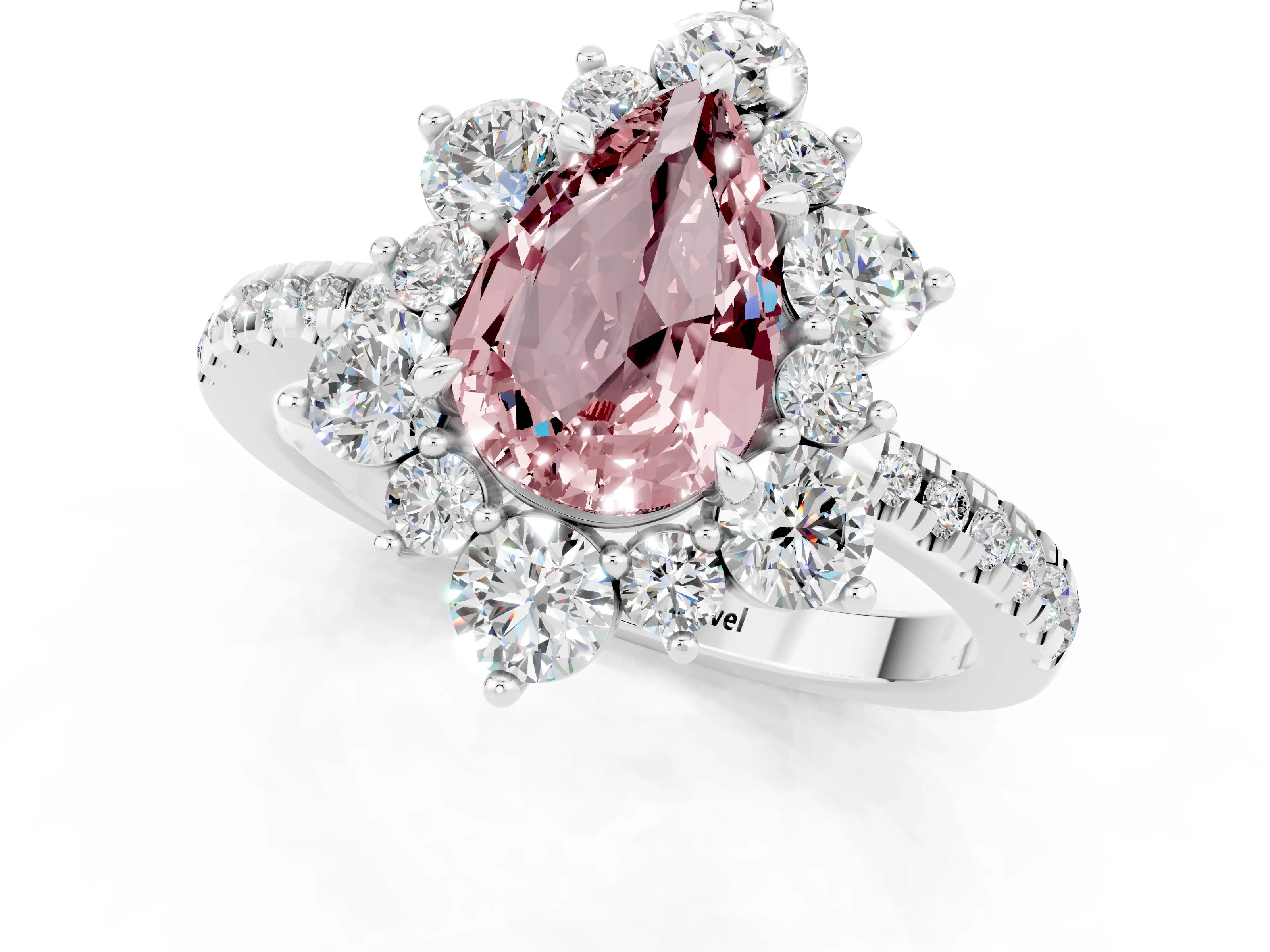 White gold Pear Cut Cut Diamond Floral Halo Pave Band with Prong Setting_1