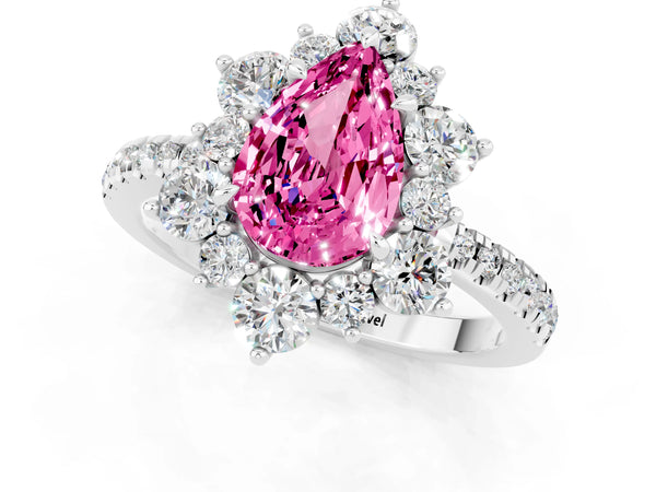 Platinum Pear Cut Cut Diamond Floral Halo Pave Band with Prong Setting
