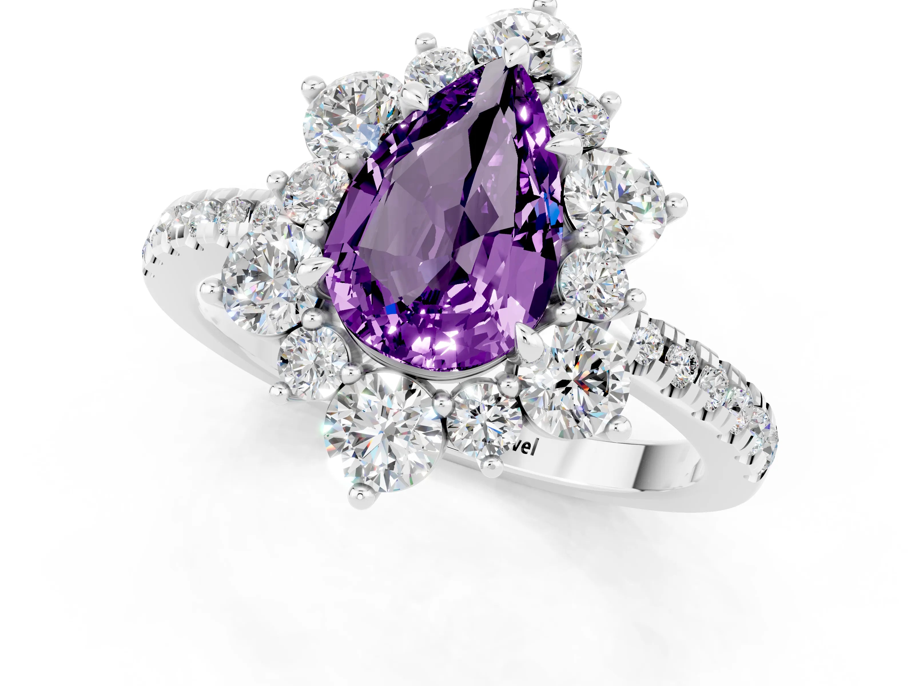 White gold Pear Cut Cut Diamond Floral Halo Pave Band with Prong Setting_1