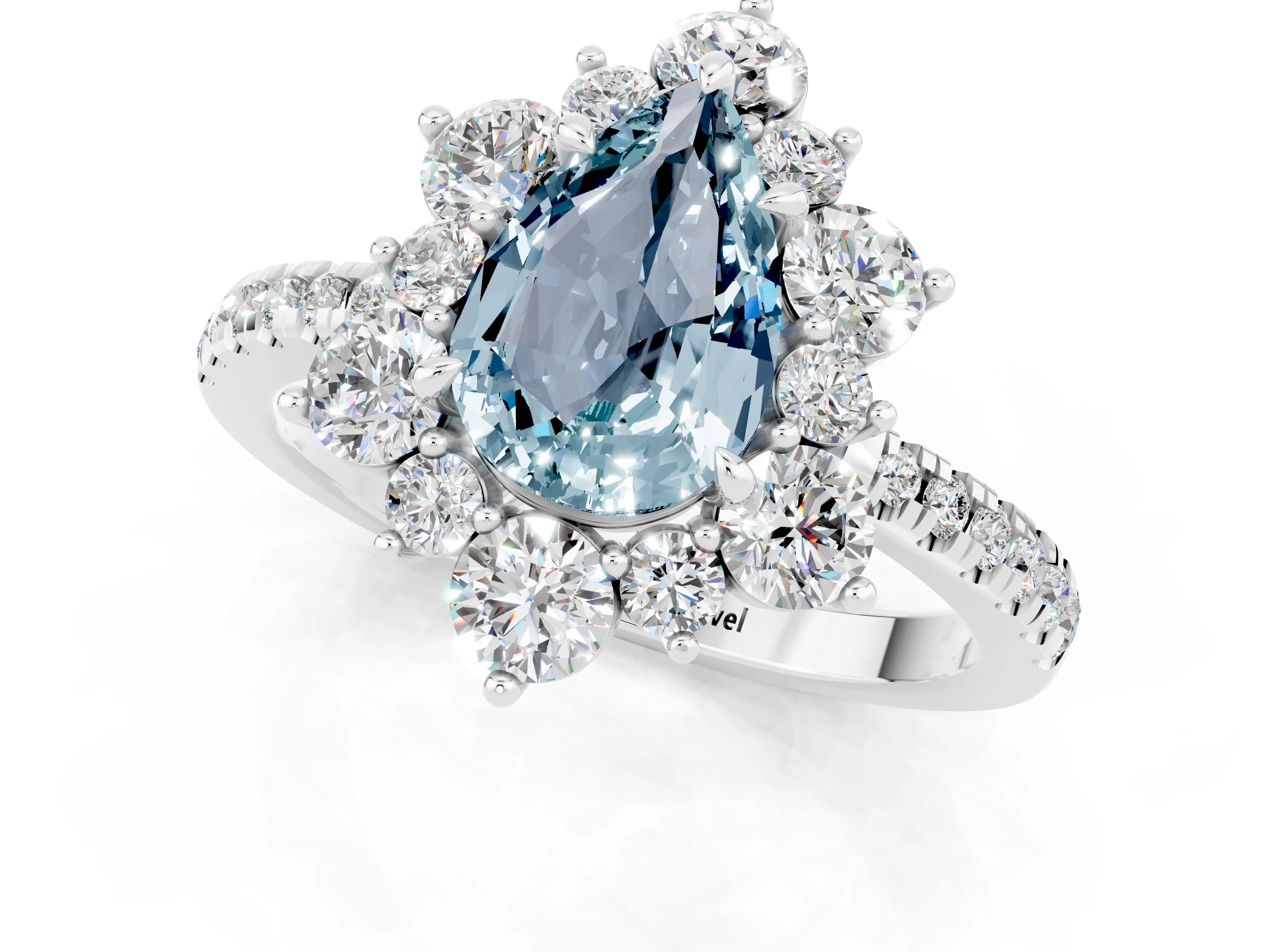 White gold Pear Cut Cut Diamond Floral Halo Pave Band with Prong Setting_1