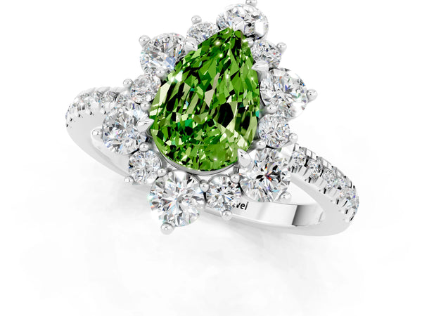 Silver Pear Cut Cut Diamond Floral Halo Pave Band with Prong Setting