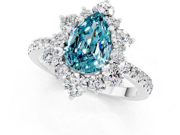 Platinum Pear Cut Cut Diamond Floral Halo Pave Band with Prong Setting