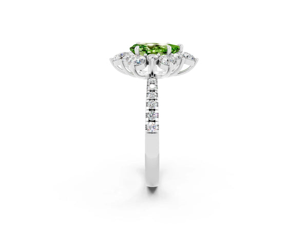 Silver Pear Cut Cut Diamond Floral Halo Pave Band with Prong Setting