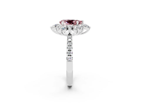White gold Pear Cut Cut Diamond Floral Halo Pave Band with Prong Setting_2