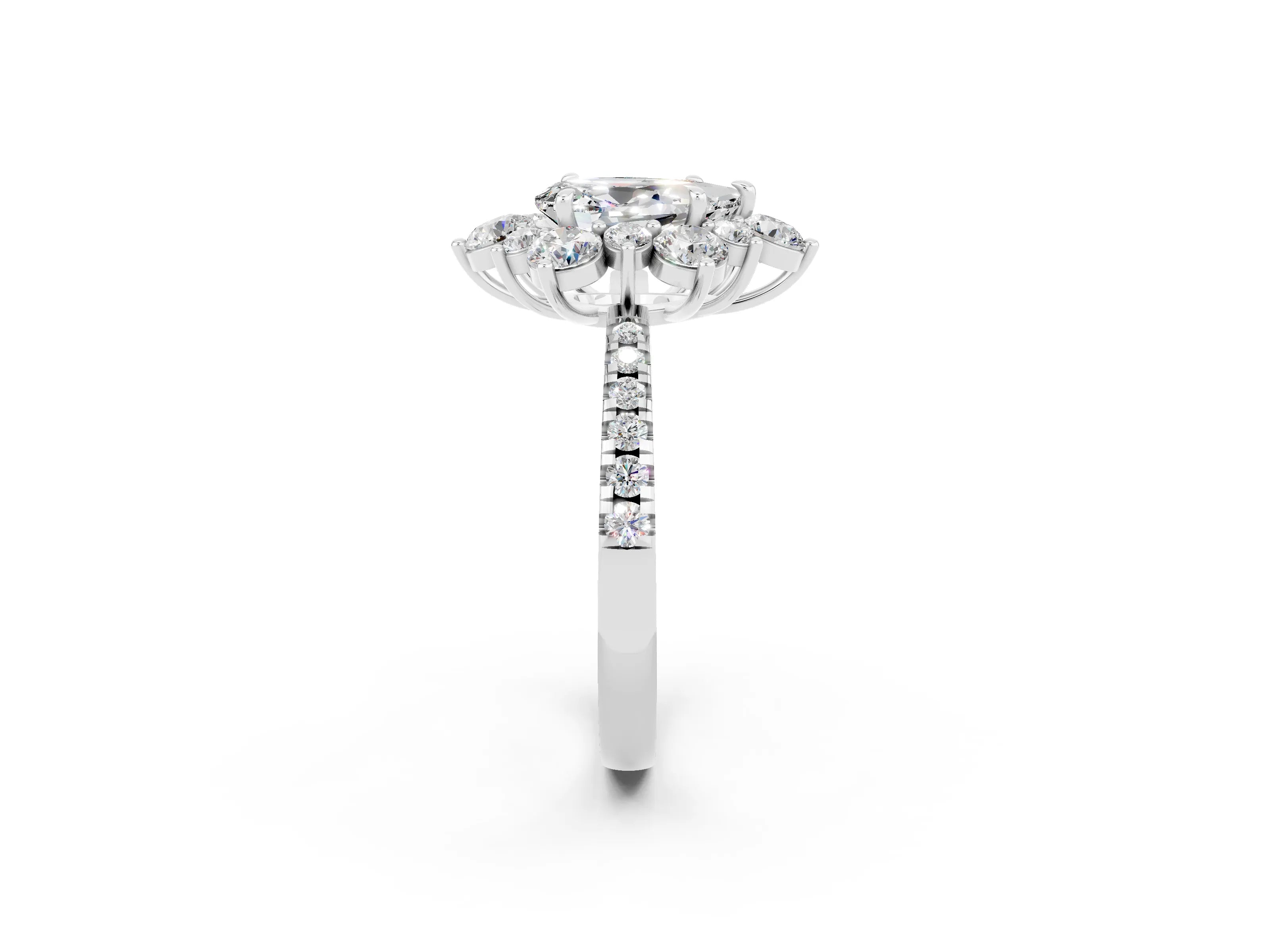 White gold Pear Cut Cut Diamond Floral Halo Pave Band with Prong Setting_2