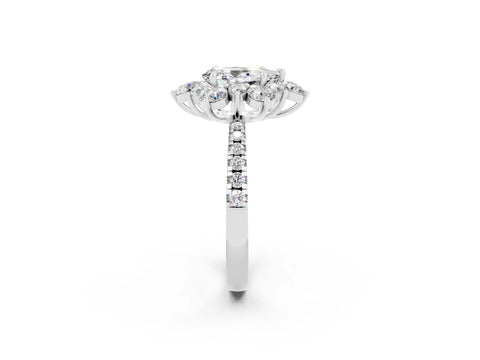 White gold Pear Cut Cut Diamond Floral Halo Pave Band with Prong Setting_2