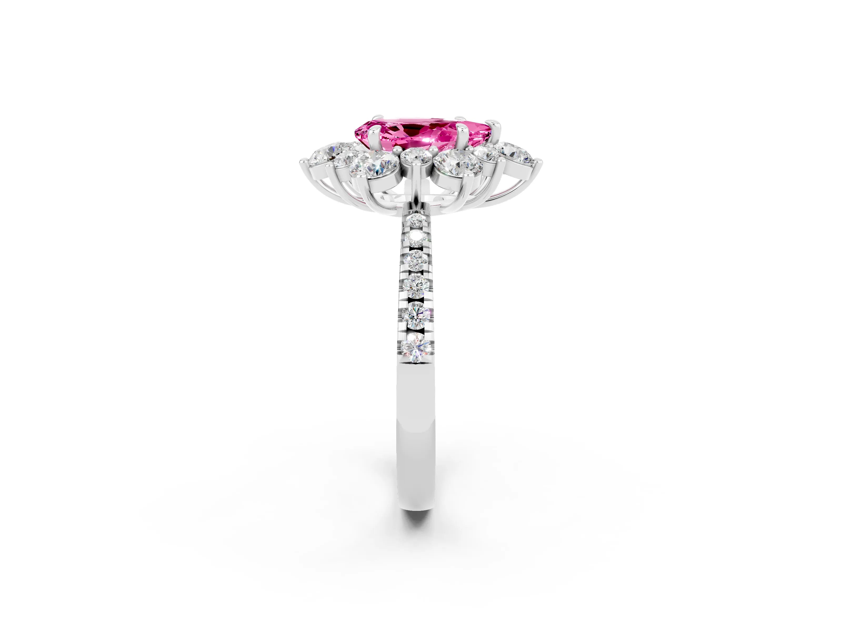 White gold Pear Cut Cut Diamond Floral Halo Pave Band with Prong Setting_2
