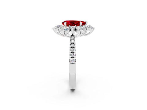 White gold Pear Cut Cut Diamond Floral Halo Pave Band with Prong Setting_2