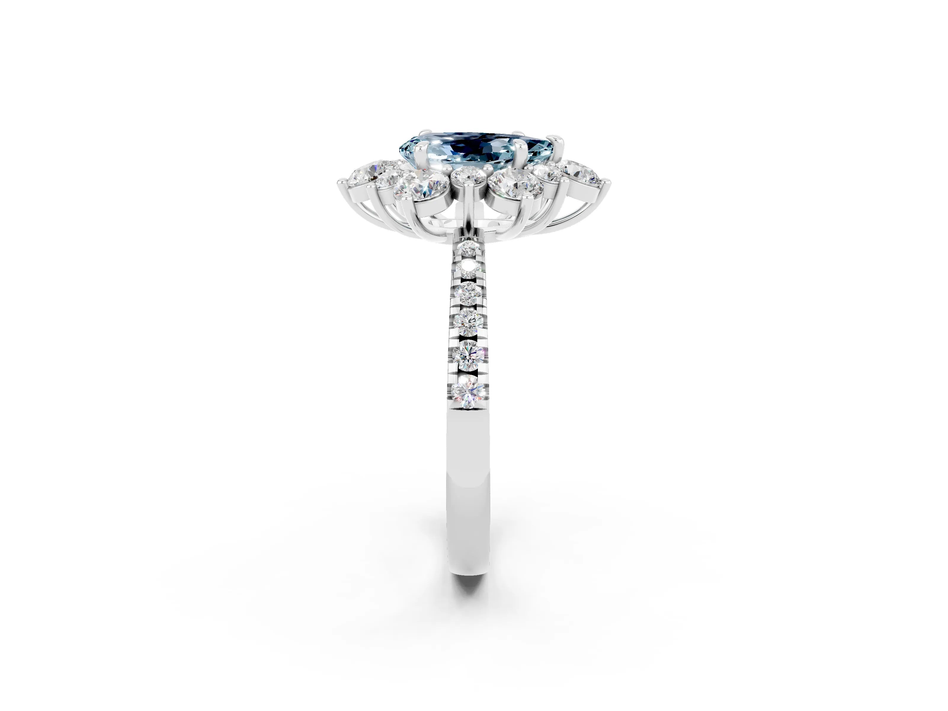 White gold Pear Cut Cut Diamond Floral Halo Pave Band with Prong Setting_2