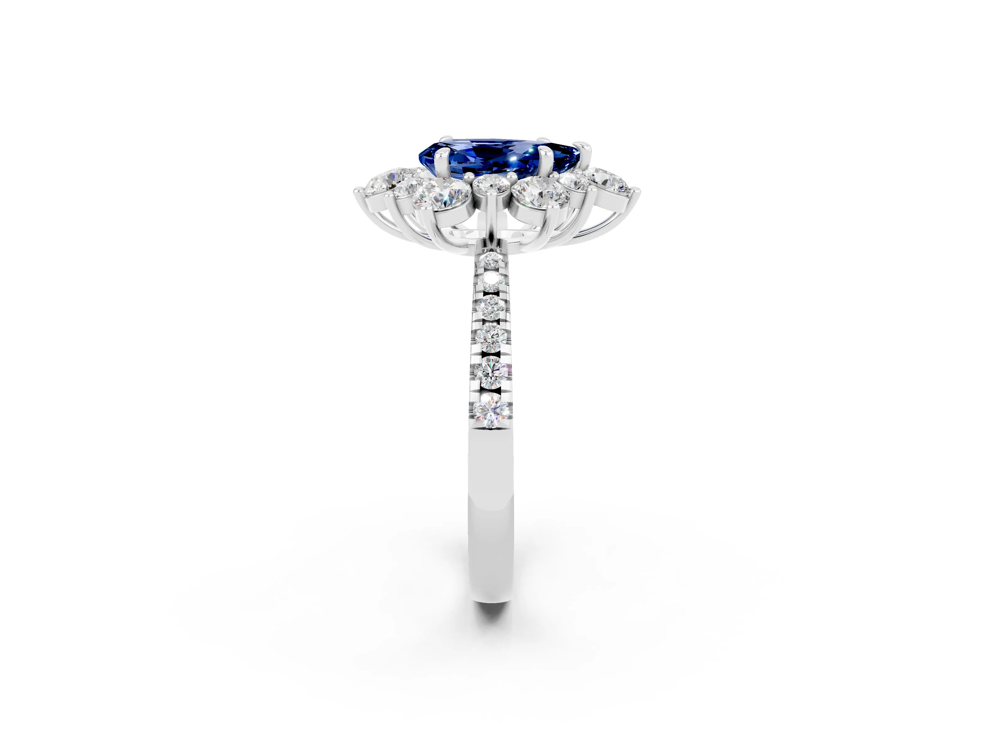 White gold Pear Cut Cut Diamond Floral Halo Pave Band with Prong Setting_2