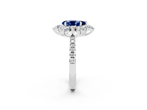 White gold Pear Cut Cut Diamond Floral Halo Pave Band with Prong Setting_2