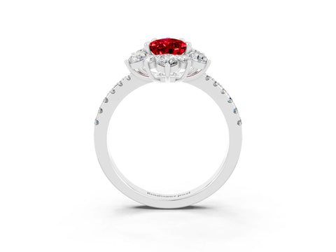 White gold Pear Cut Cut Diamond Floral Halo Pave Band with Prong Setting_3