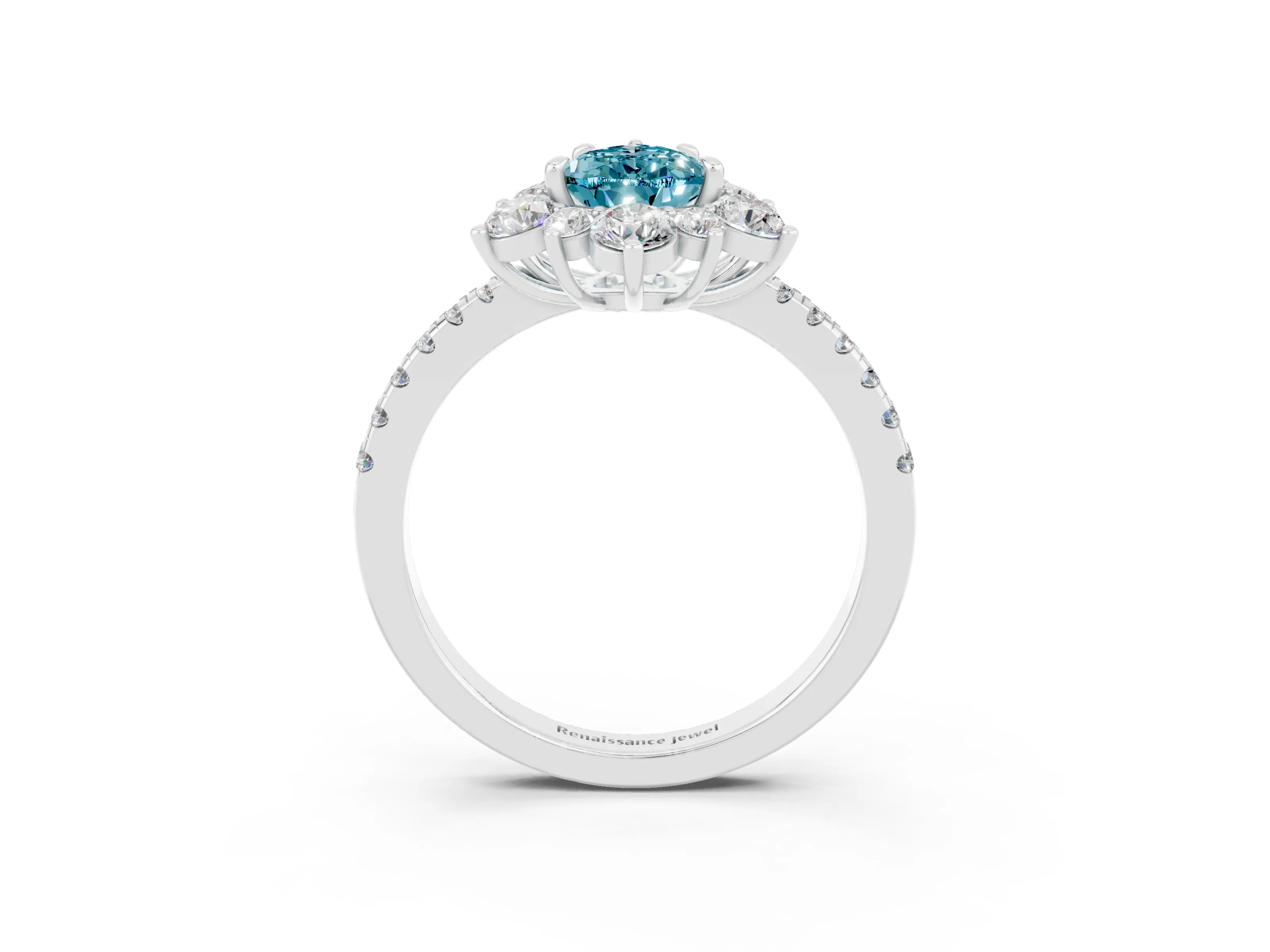 White gold Pear Cut Cut Diamond Floral Halo Pave Band with Prong Setting_3