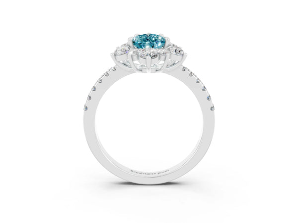 Platinum Pear Cut Cut Diamond Floral Halo Pave Band with Prong Setting