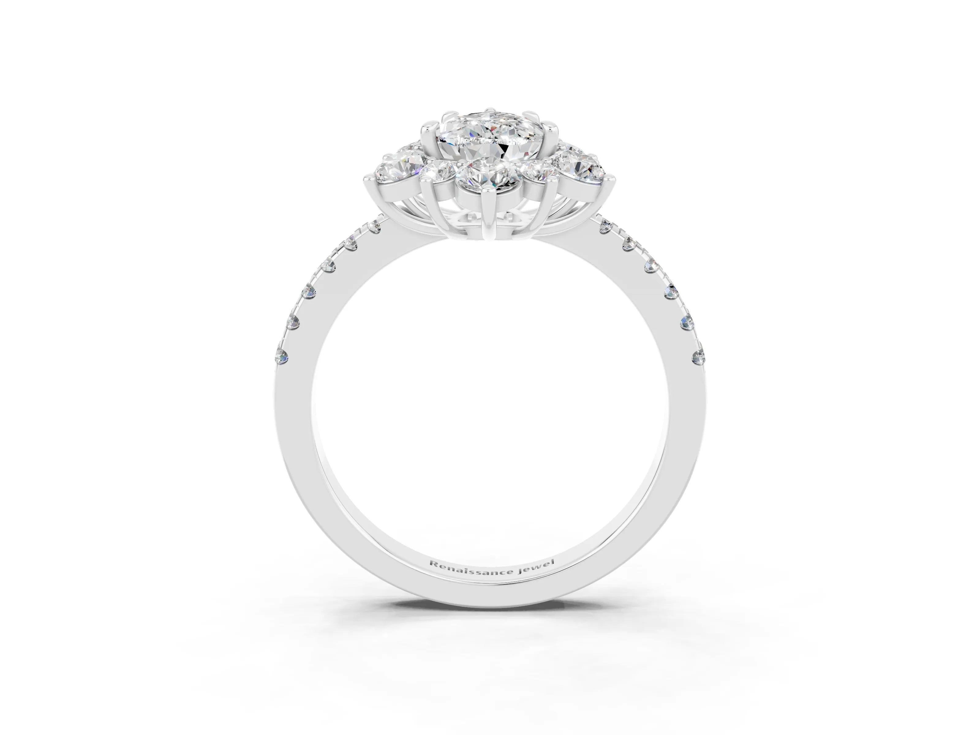 White gold Pear Cut Cut Diamond Floral Halo Pave Band with Prong Setting_3