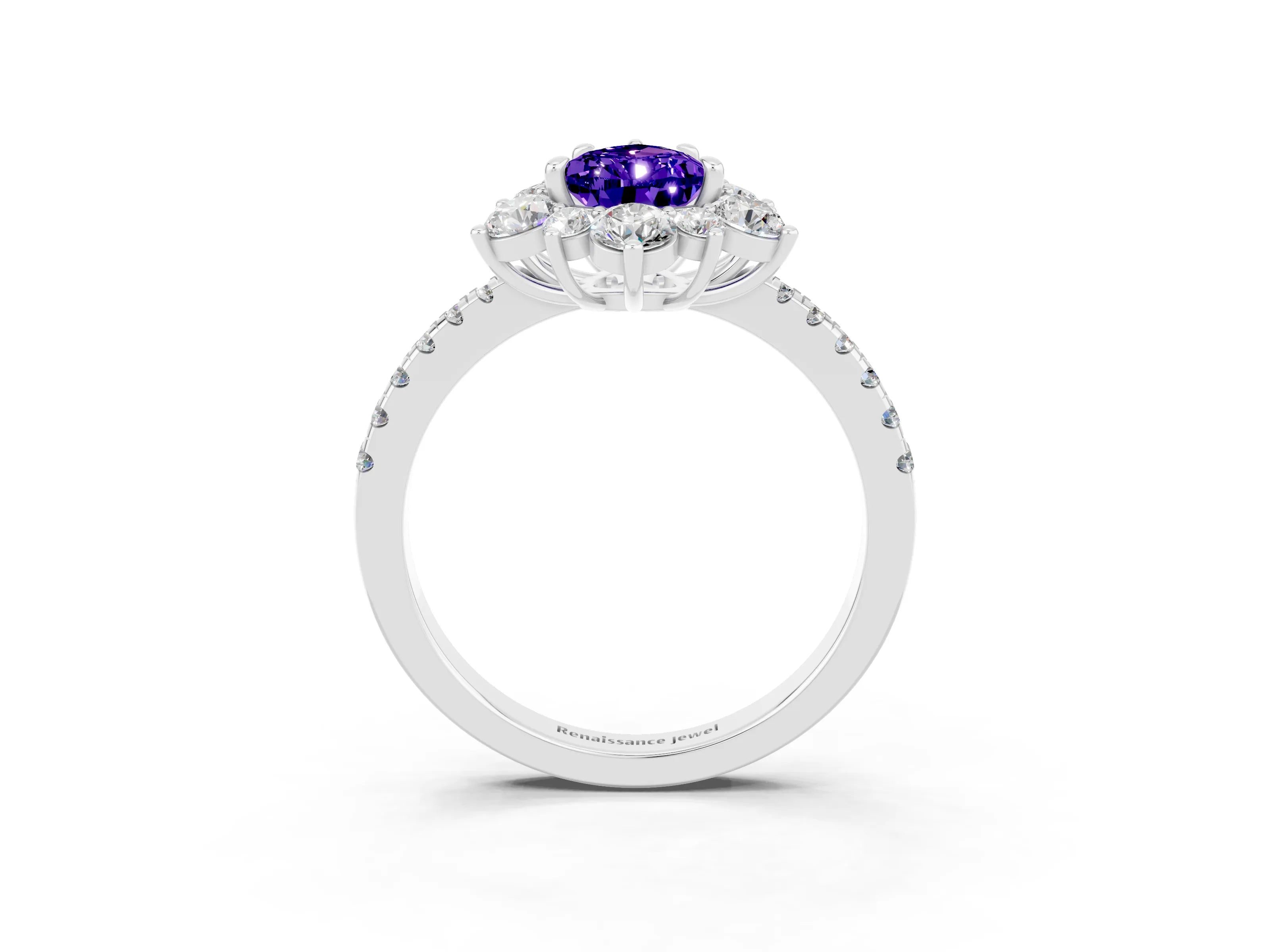 White gold Pear Cut Cut Diamond Floral Halo Pave Band with Prong Setting_3