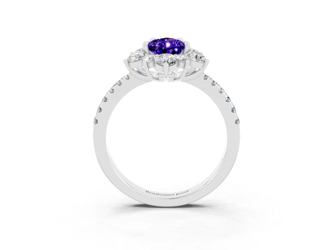White gold Pear Cut Cut Diamond Floral Halo Pave Band with Prong Setting_3