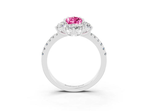 White gold Pear Cut Cut Diamond Floral Halo Pave Band with Prong Setting_3