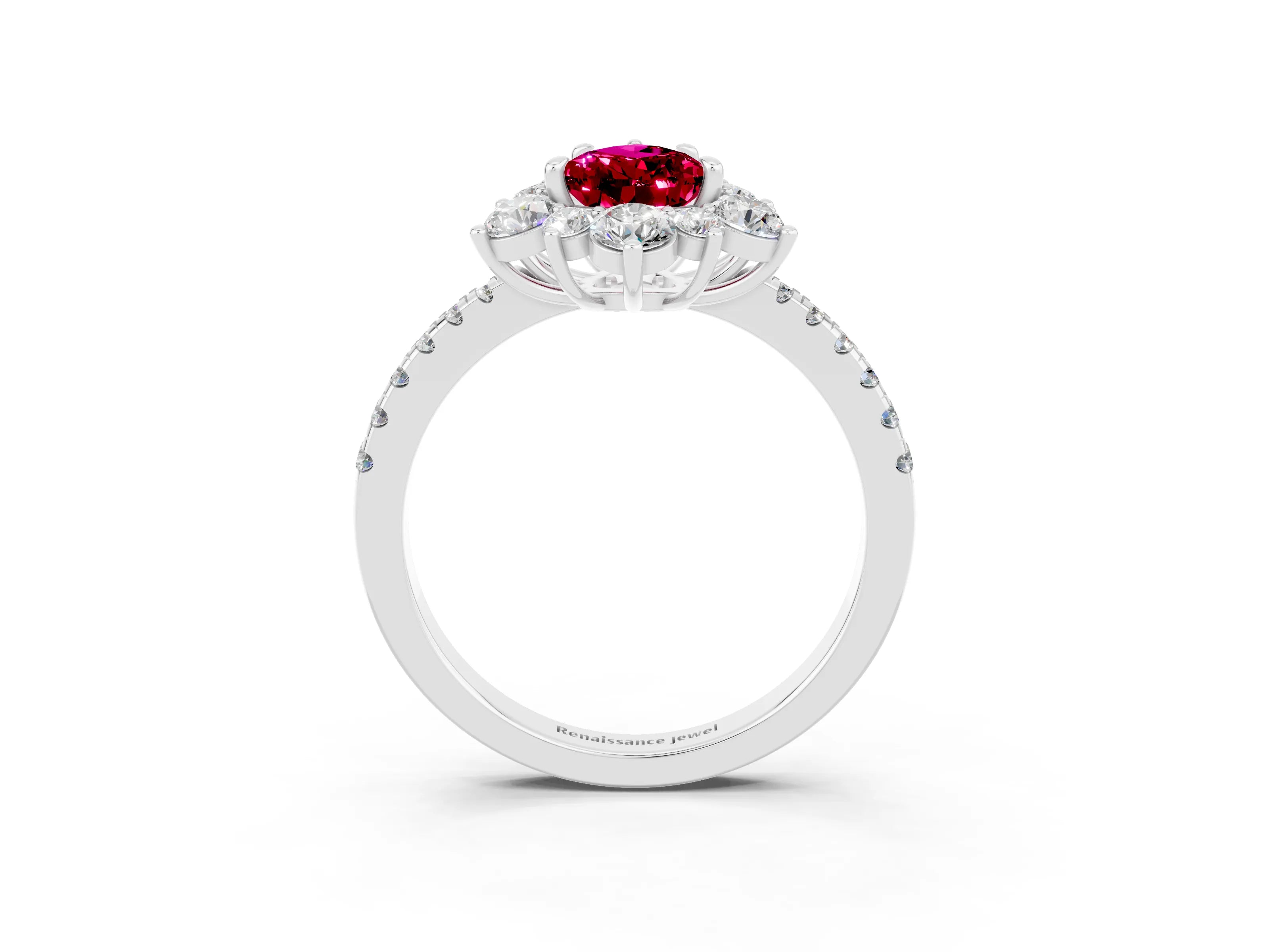 White gold Pear Cut Cut Diamond Floral Halo Pave Band with Prong Setting_3