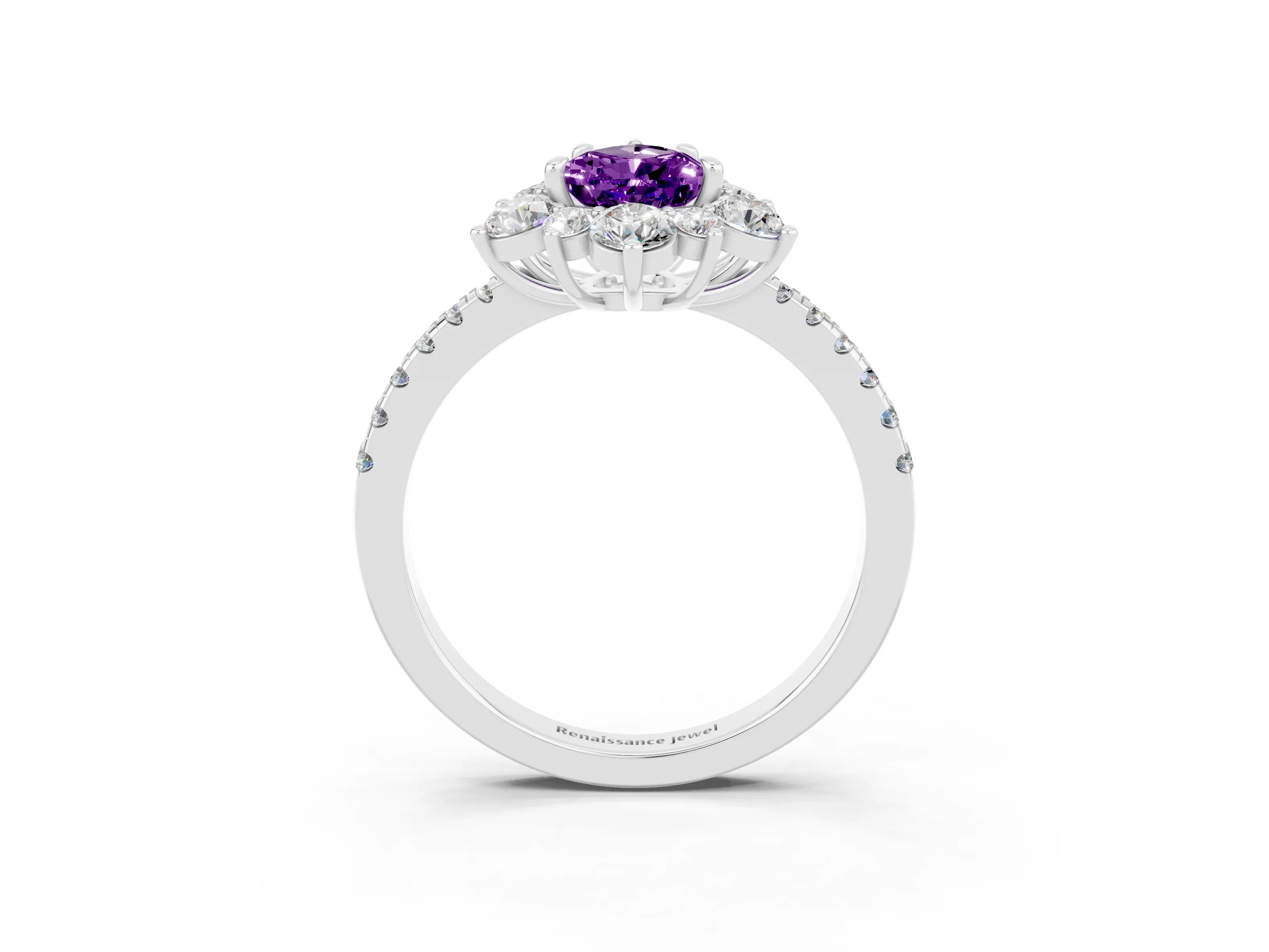 White gold Pear Cut Cut Diamond Floral Halo Pave Band with Prong Setting_3
