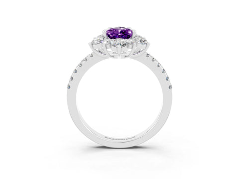 White gold Pear Cut Cut Diamond Floral Halo Pave Band with Prong Setting_3