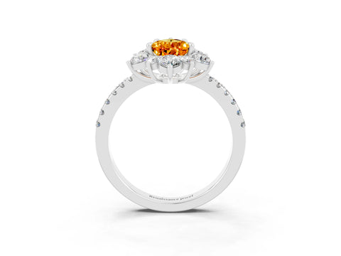 White gold Pear Cut Cut Diamond Floral Halo Pave Band with Prong Setting_3