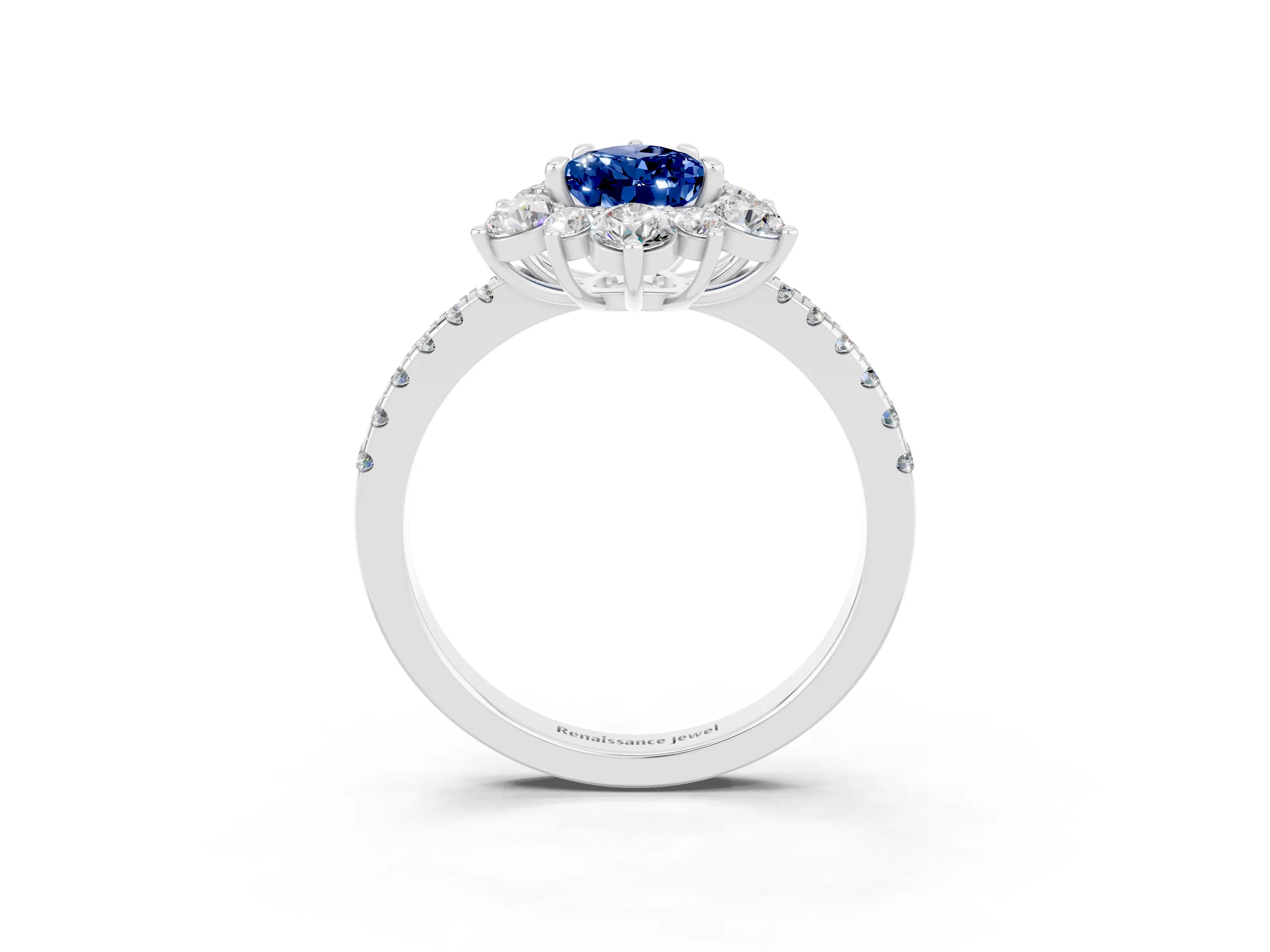 White gold Pear Cut Cut Diamond Floral Halo Pave Band with Prong Setting_3
