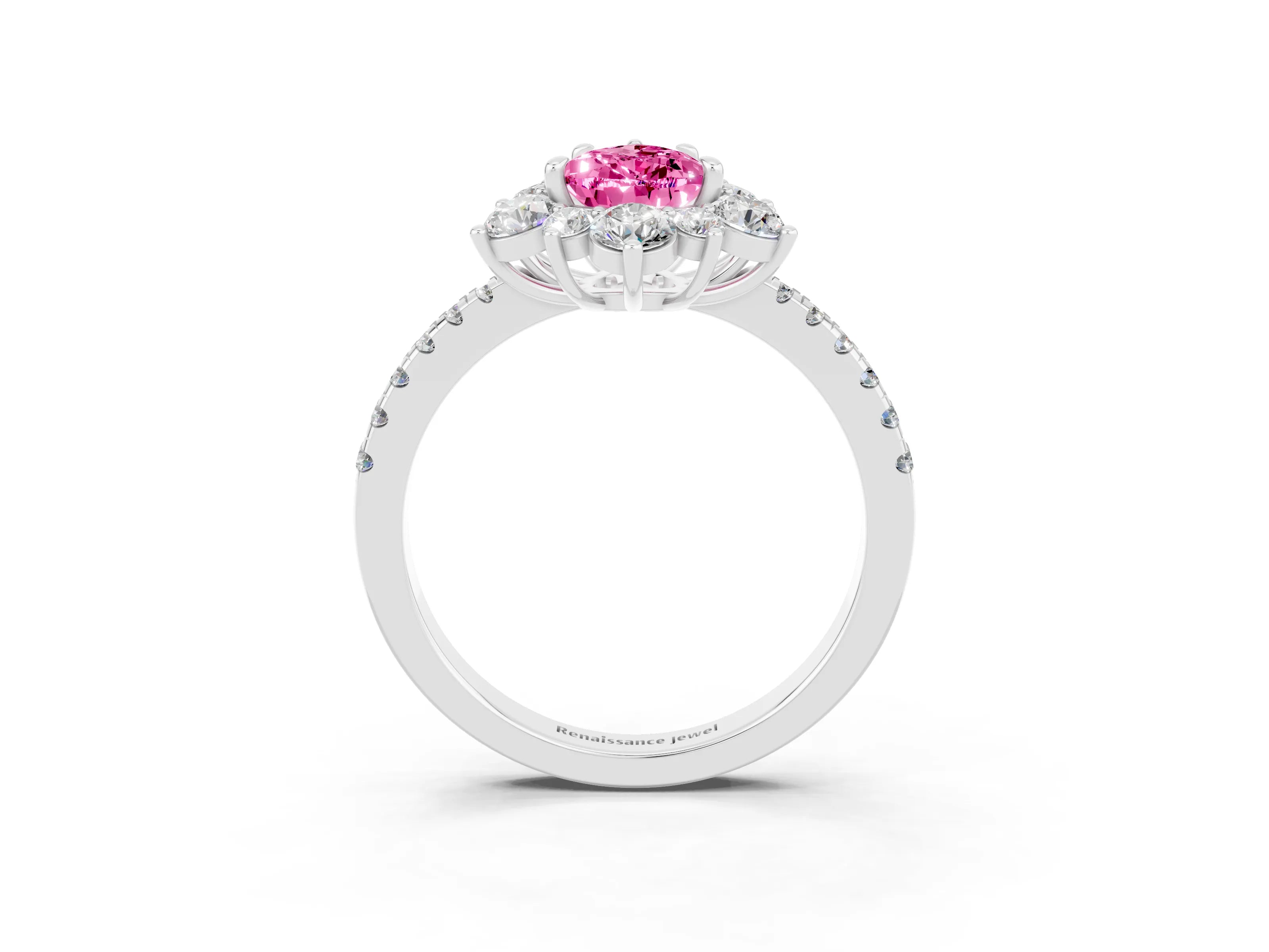 White gold Pear Cut Cut Diamond Floral Halo Pave Band with Prong Setting_3