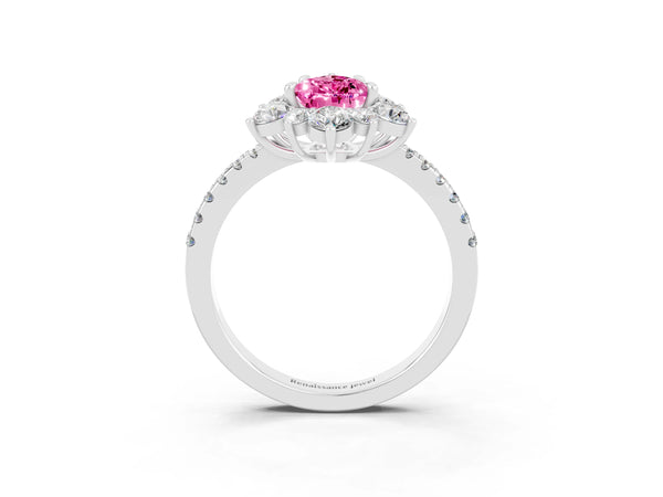 Platinum Pear Cut Cut Diamond Floral Halo Pave Band with Prong Setting