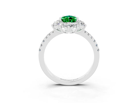 White gold Pear Cut Cut Diamond Floral Halo Pave Band with Prong Setting_3