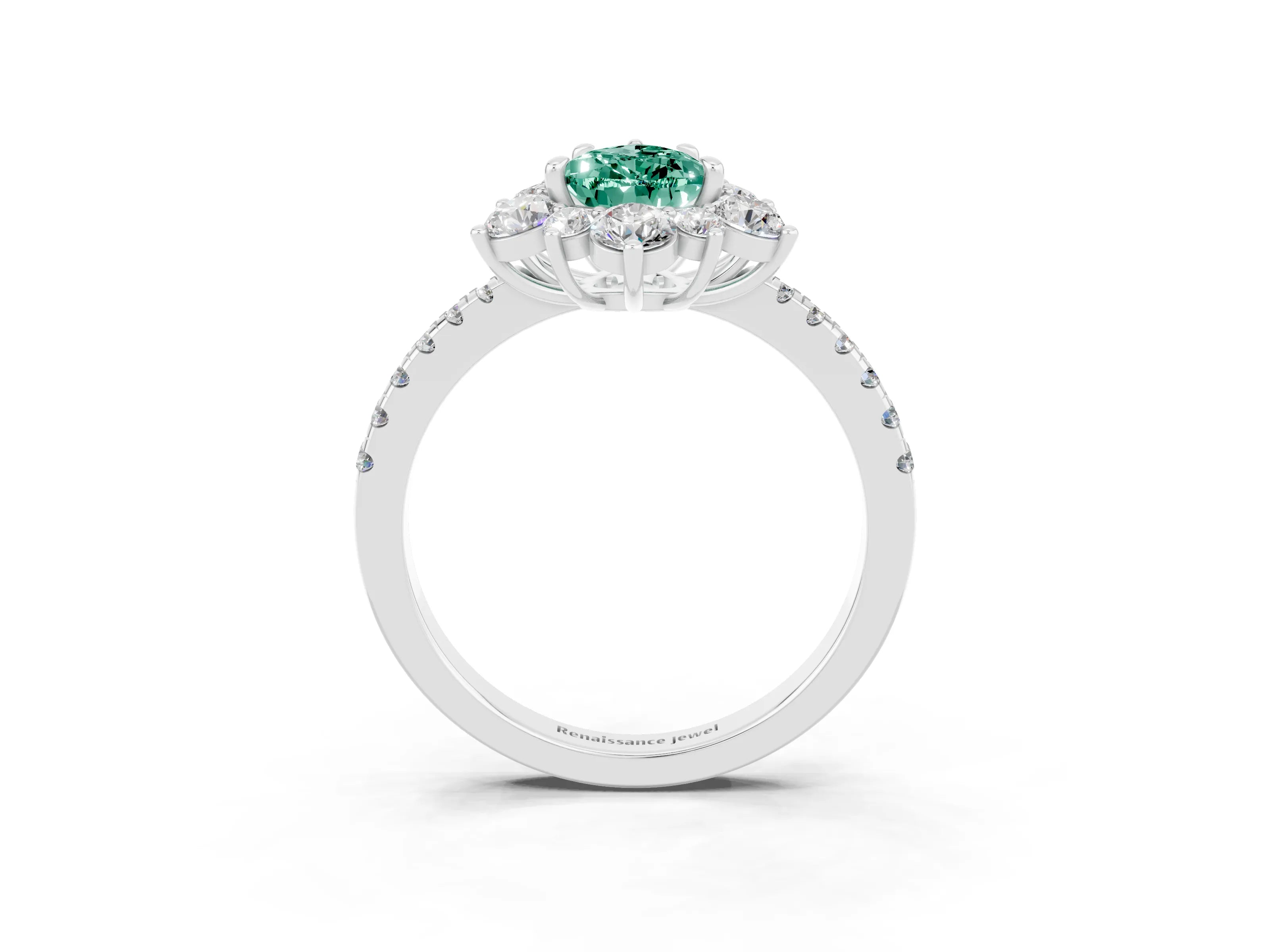 White gold Pear Cut Cut Diamond Floral Halo Pave Band with Prong Setting_3