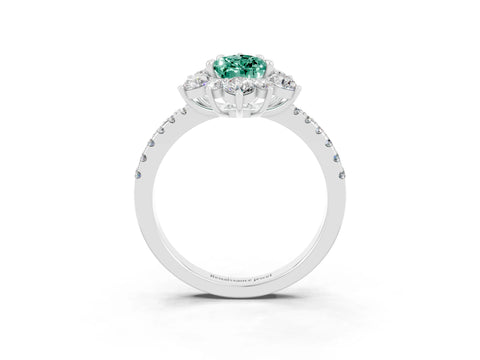 White gold Pear Cut Cut Diamond Floral Halo Pave Band with Prong Setting_3