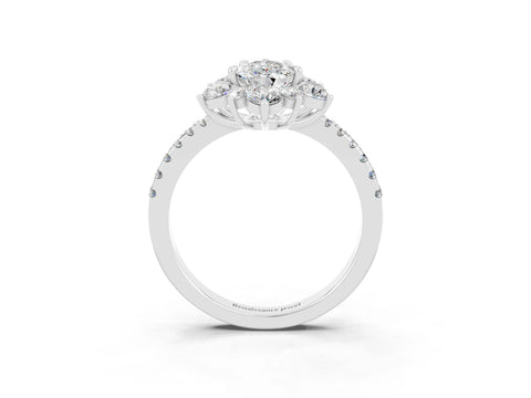 White gold Pear Cut Cut Diamond Floral Halo Pave Band with Prong Setting_3