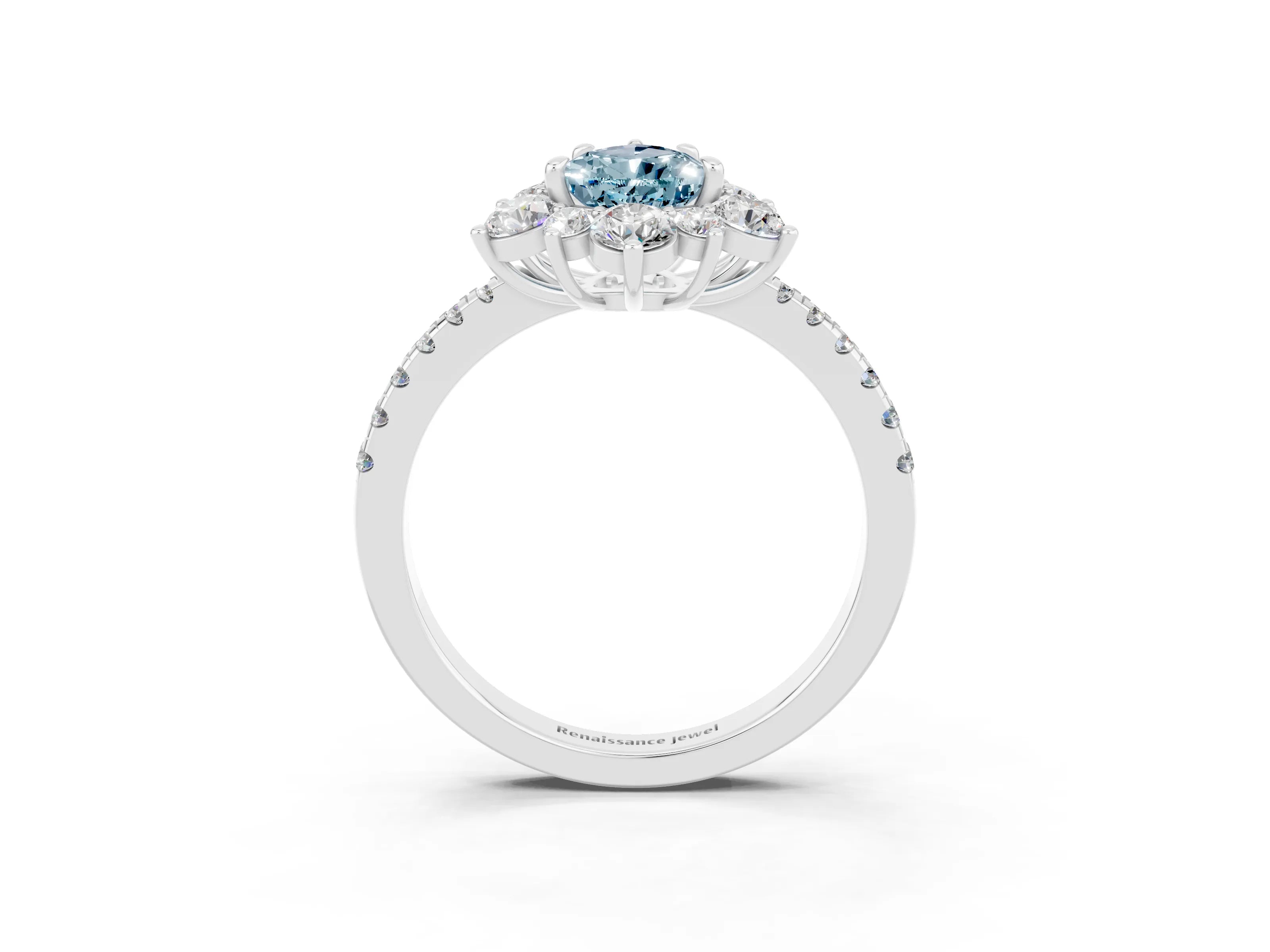 White gold Pear Cut Cut Diamond Floral Halo Pave Band with Prong Setting_3