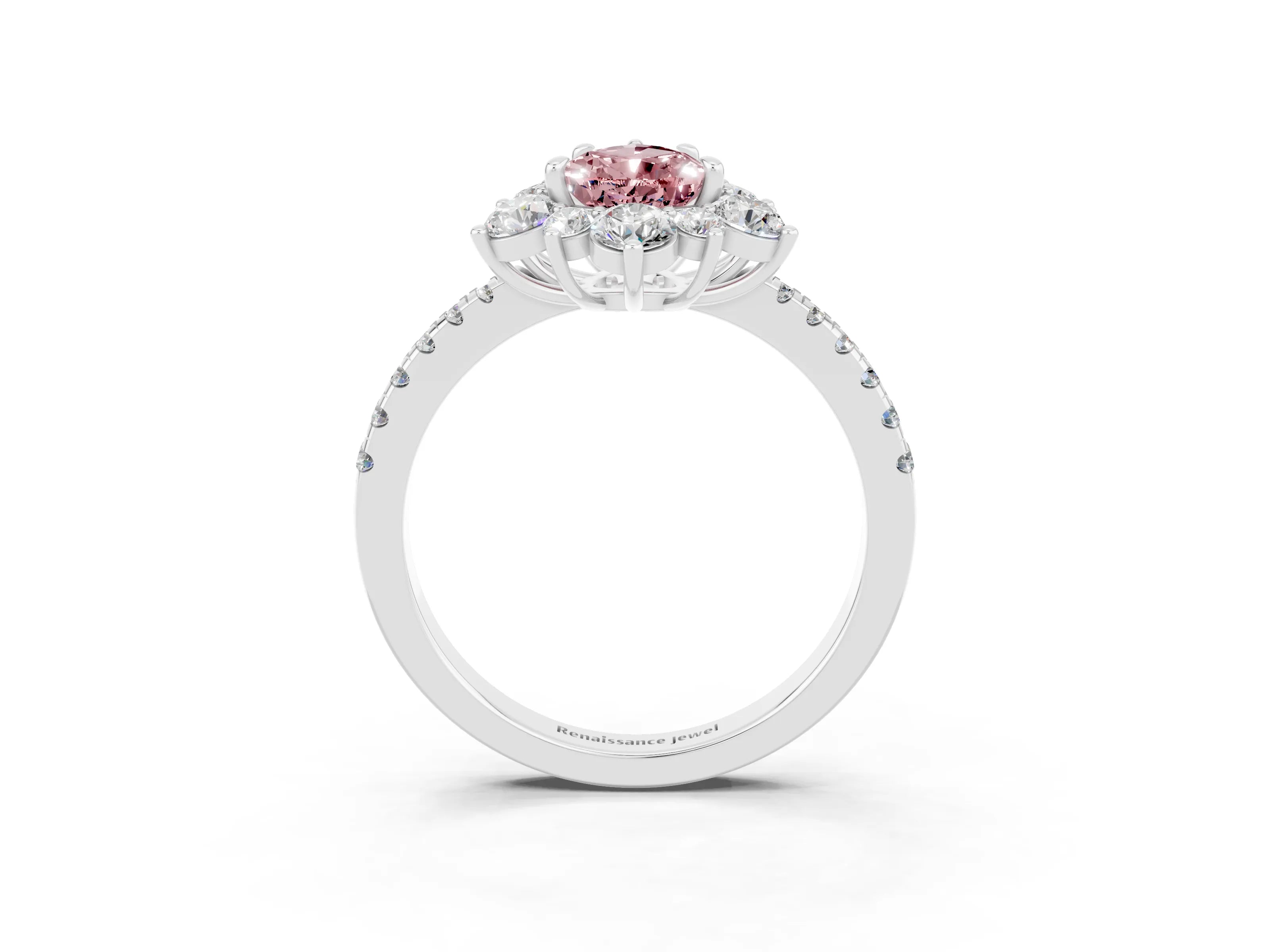 White gold Pear Cut Cut Diamond Floral Halo Pave Band with Prong Setting_3