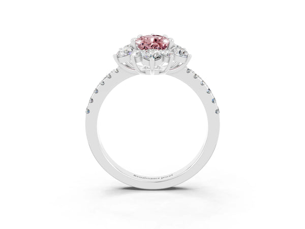 Silver Pear Cut Cut Diamond Floral Halo Pave Band with Prong Setting