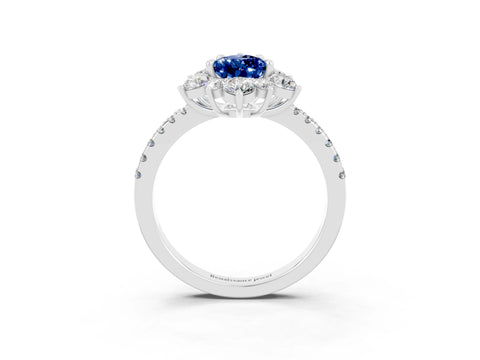 White gold Pear Cut Cut Diamond Floral Halo Pave Band with Prong Setting_3
