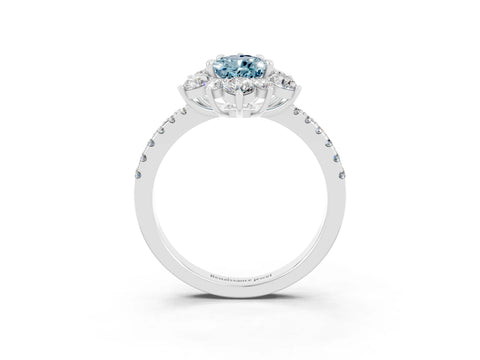 White gold Pear Cut Cut Diamond Floral Halo Pave Band with Prong Setting_3