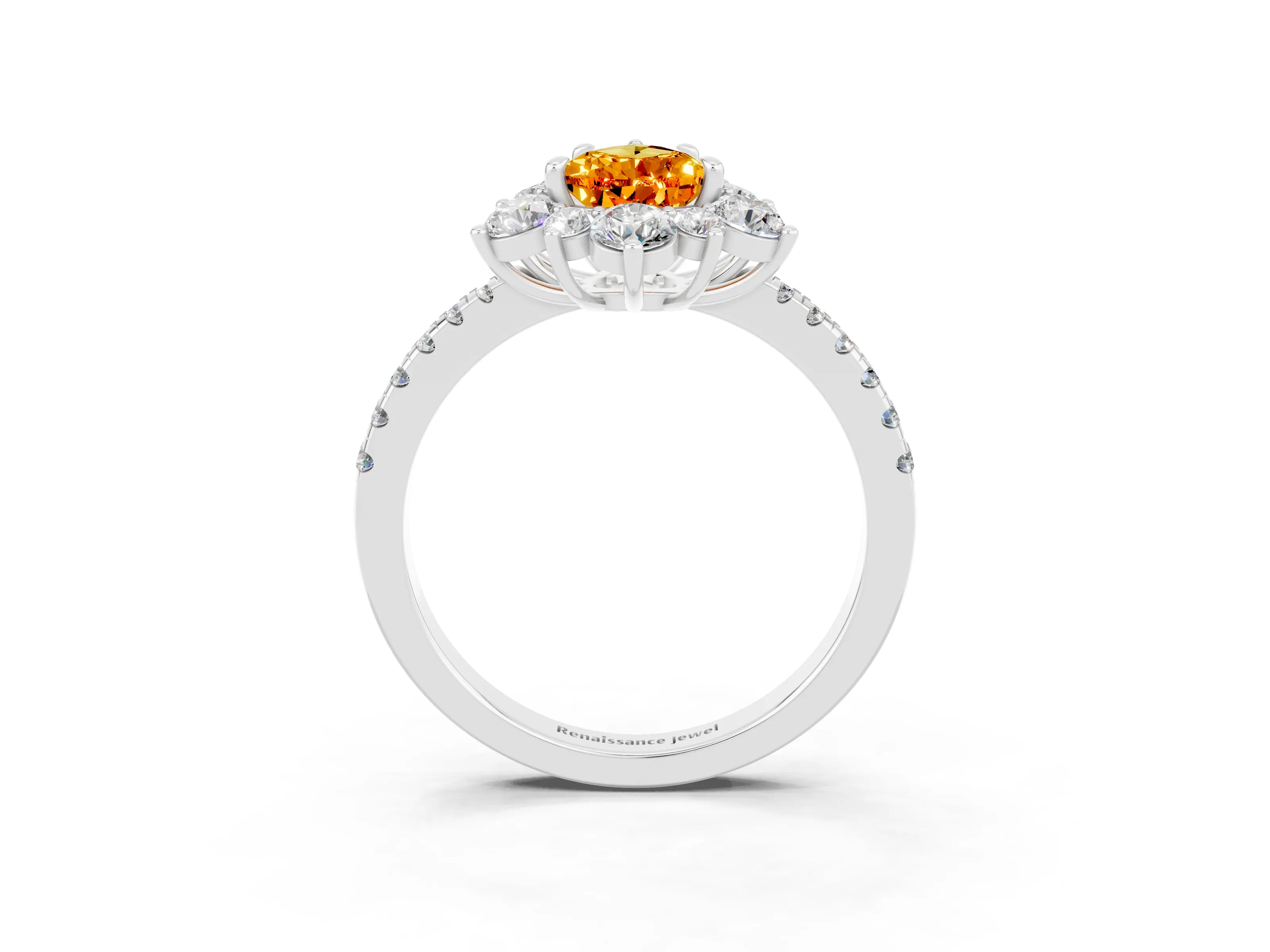 White gold Pear Cut Cut Diamond Floral Halo Pave Band with Prong Setting_3