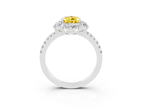 White gold Pear Cut Cut Diamond Floral Halo Pave Band with Prong Setting_3