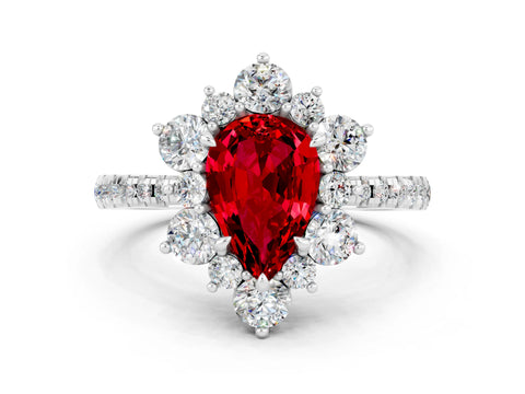 White gold Pear Cut Cut Diamond Floral Halo Pave Band with Prong Setting