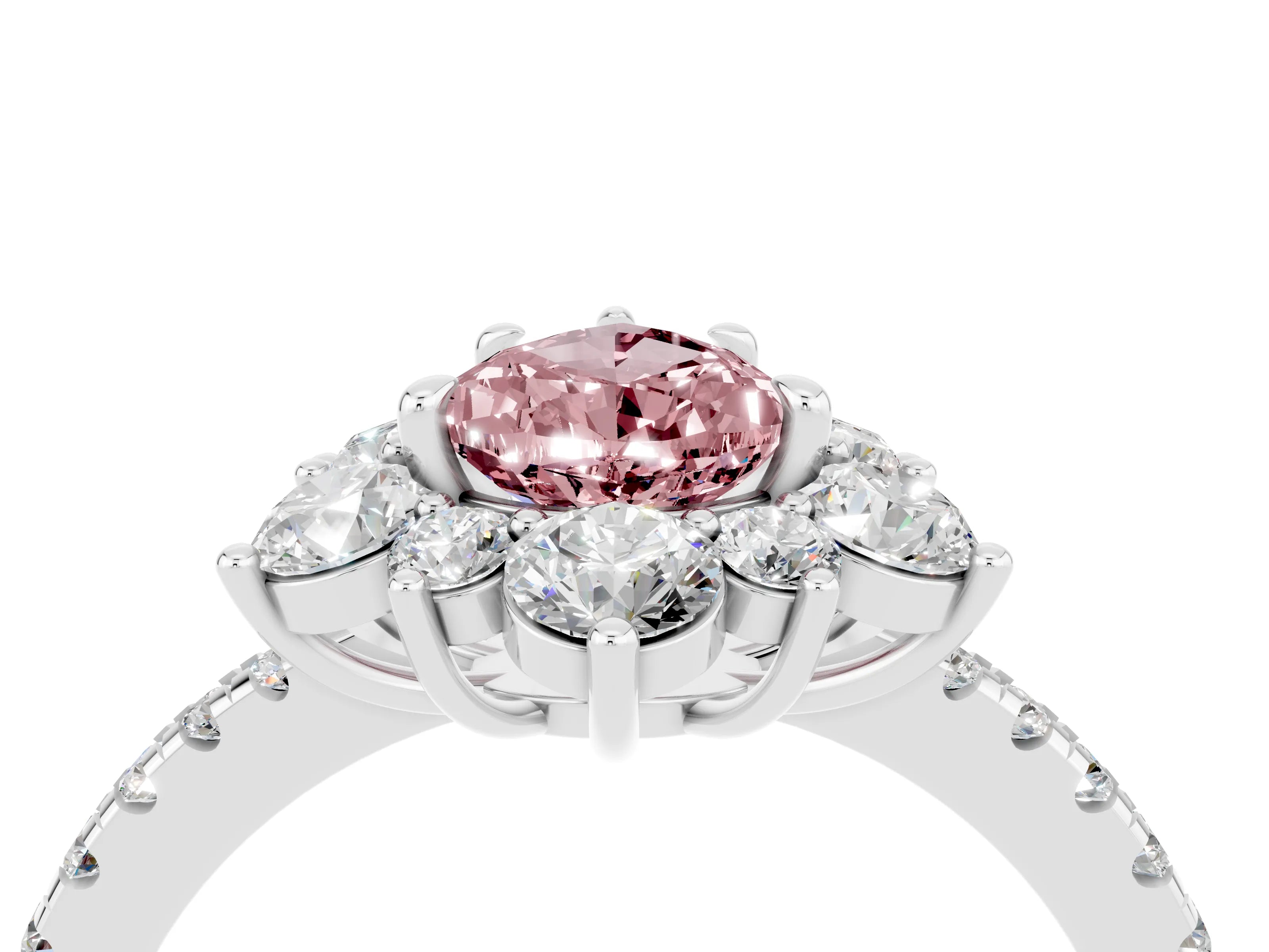 White gold Pear Cut Cut Diamond Floral Halo Pave Band with Prong Setting_4