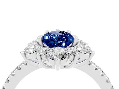 White gold Pear Cut Cut Diamond Floral Halo Pave Band with Prong Setting_4