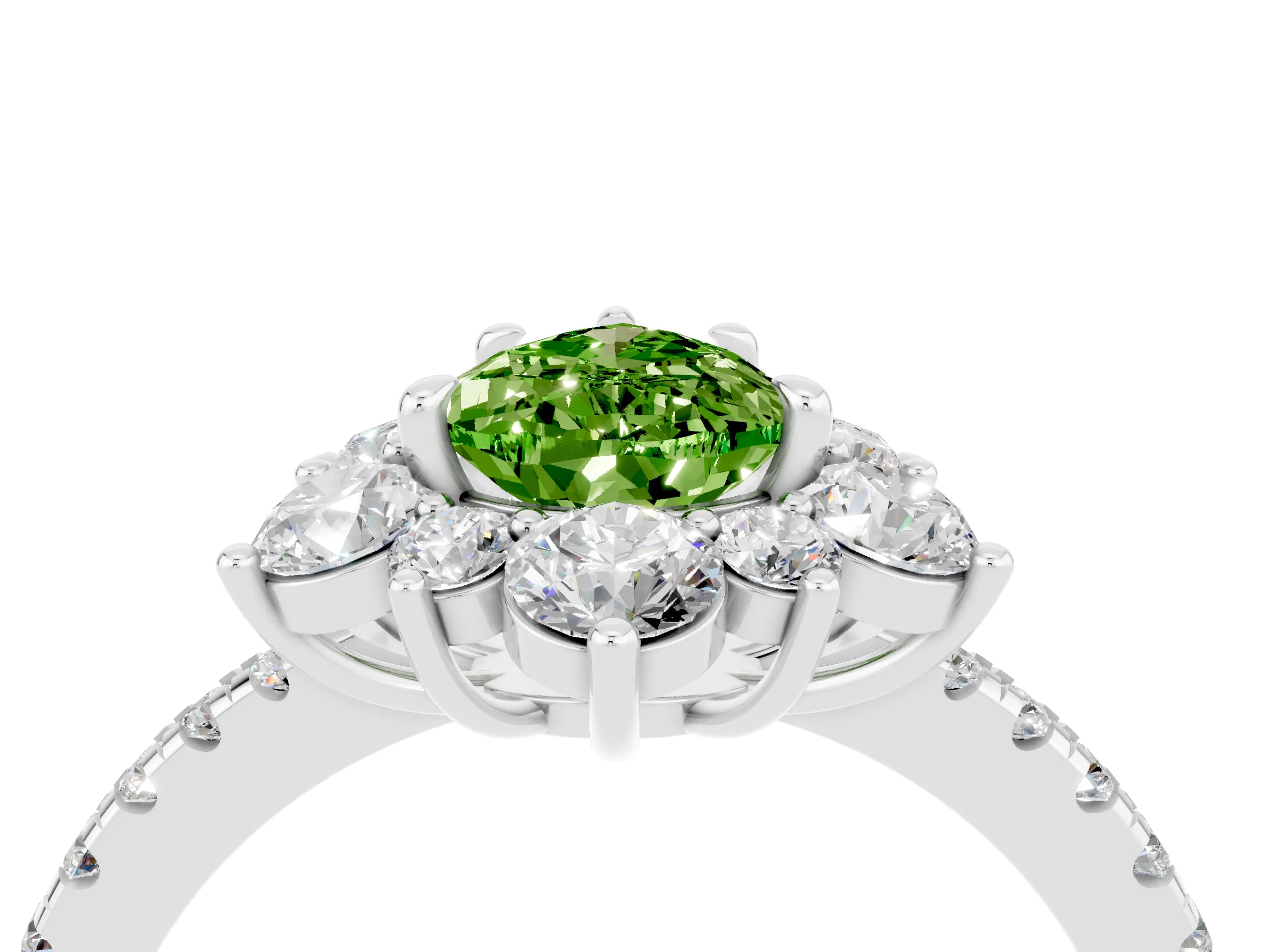 White gold Pear Cut Cut Diamond Floral Halo Pave Band with Prong Setting_4